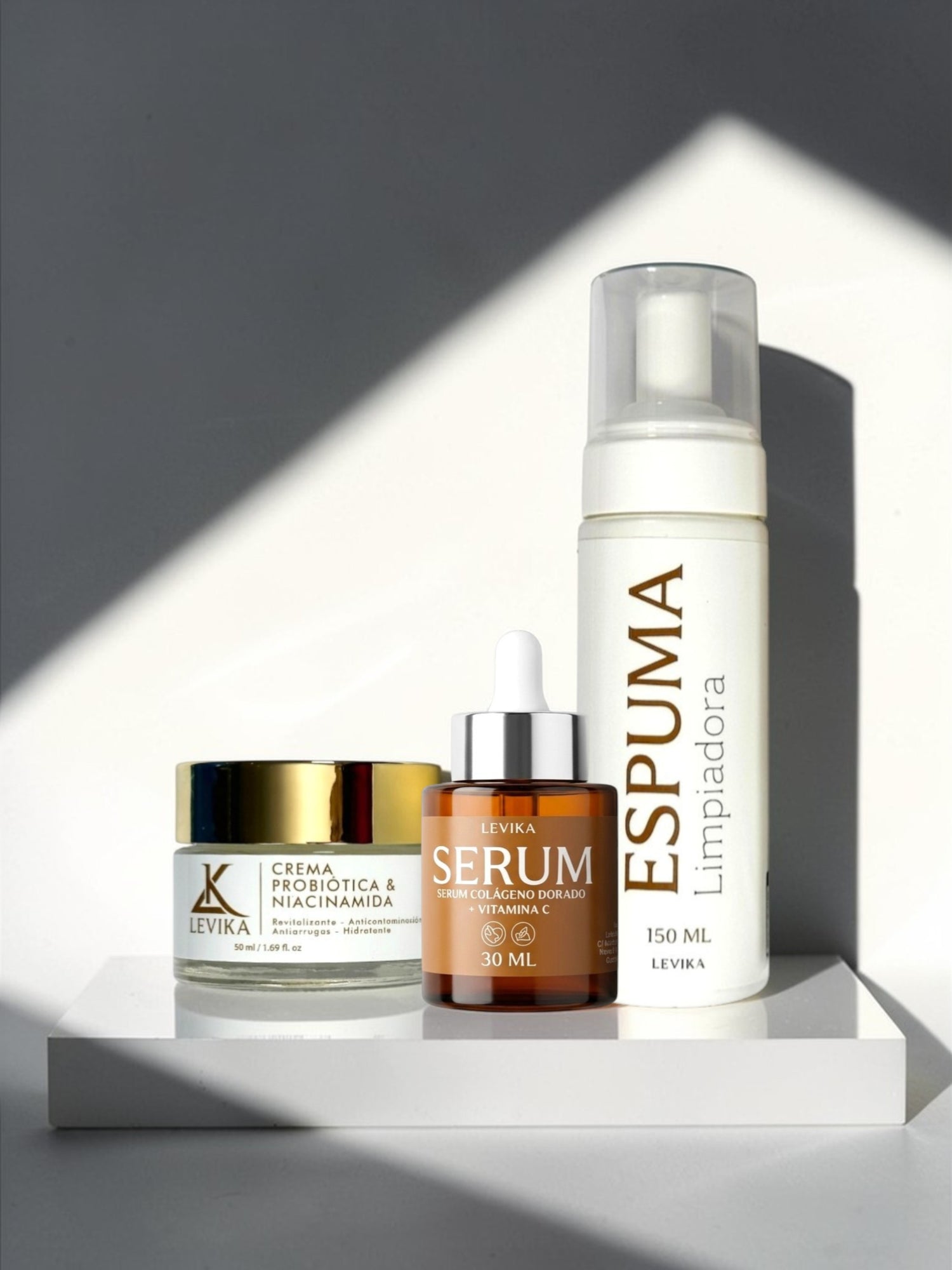Rutina Luminosidad 3 Pasos LEVIKA - Espuma sérum colágeno y crema probiótica