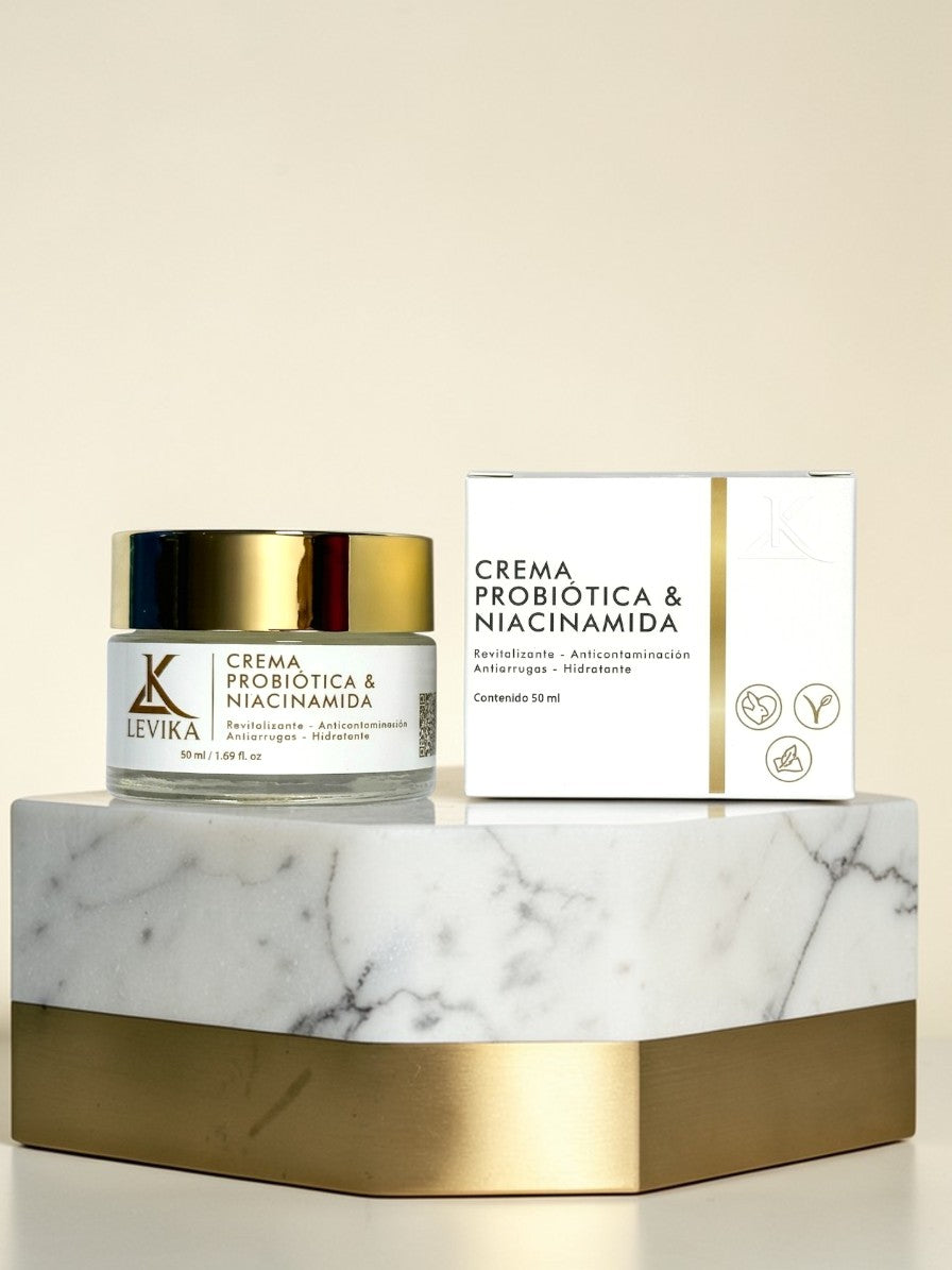 Crema Probiótica Niacinamida LEVIKA - Producto con caja cosmética natural